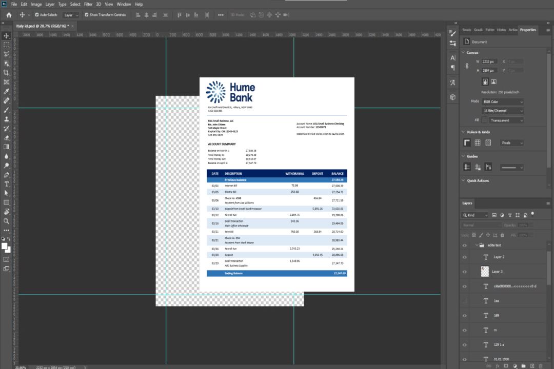 Relevé de compte d'entreprise Humebank Format Word et PDF template